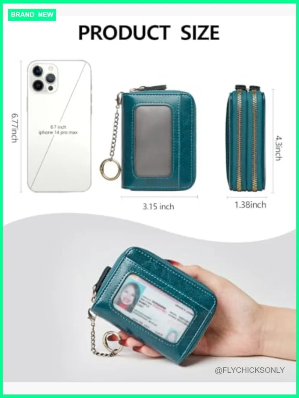 RFID Credit Card Holder Zipper Wallet Vegan Leather Accordion Keychain Card Case